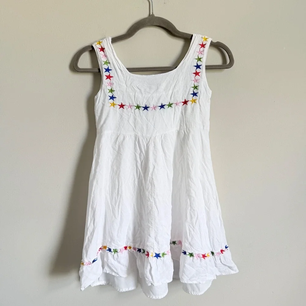 Lola + The Boys Girls White Rainbow Star Embroidered Cotton Sun Dress Size 12